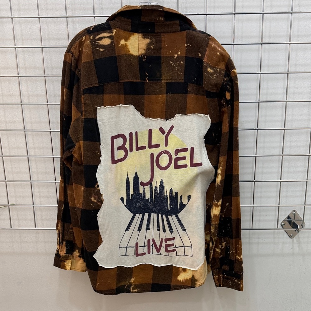 Upcycled Plaid Flannel Shirt with Graphic Patch